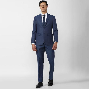 Men 2 Piece Navy Blue Slim-Fit Single-Breasted Formal Suit