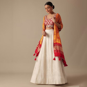 Embellished Thread Work Lehenga & Blouse With Dupatta