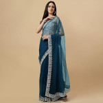 Embroidered Bordered Net Saree